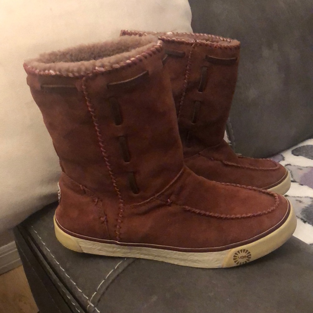 Ugg Brick Red Fur Lined Leather Trimmed Sh…